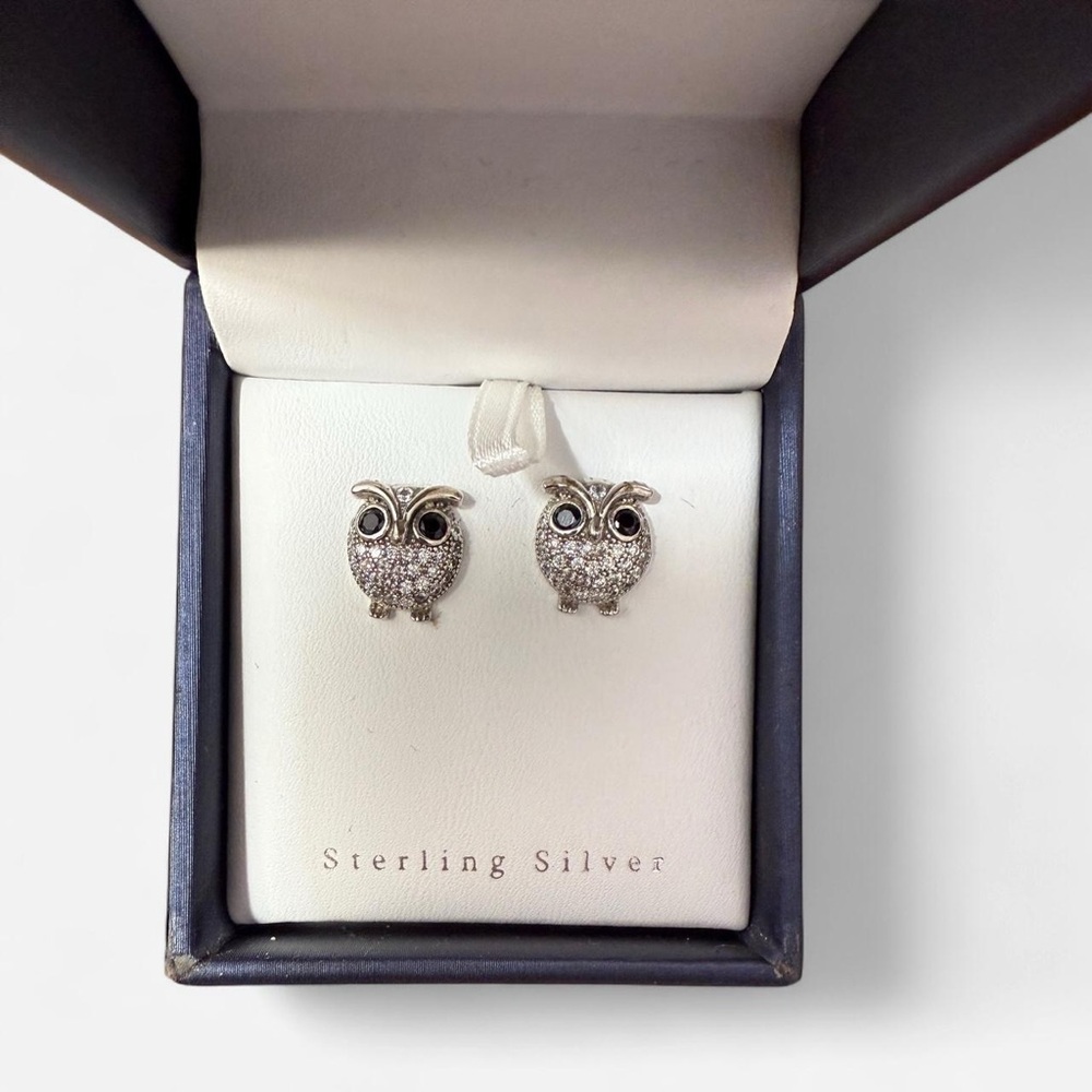 Elegant Sterling Silver Owl Stud Earrings